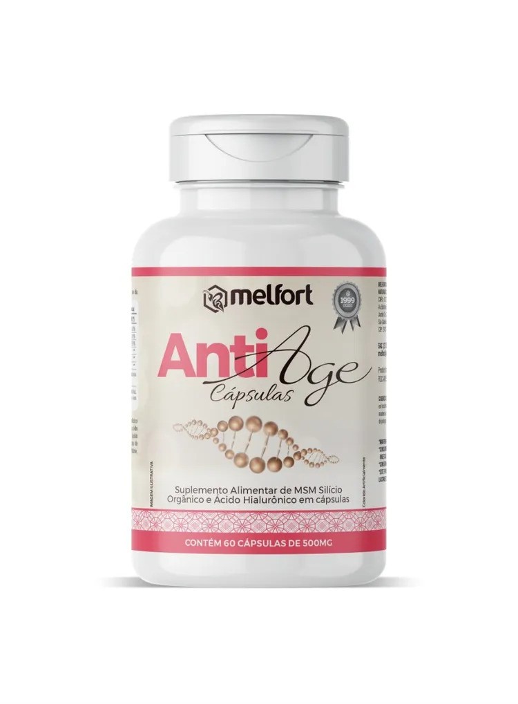 Anti Age(Suplemento Alimentar de MSM Silício Orgânico e Ácido Hialurônico)60 Cápsulas 500mg