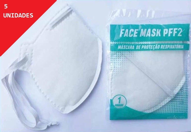 KIT MASCARA PFF2/N95 BRANCA FACE MASK - 05 Unidades