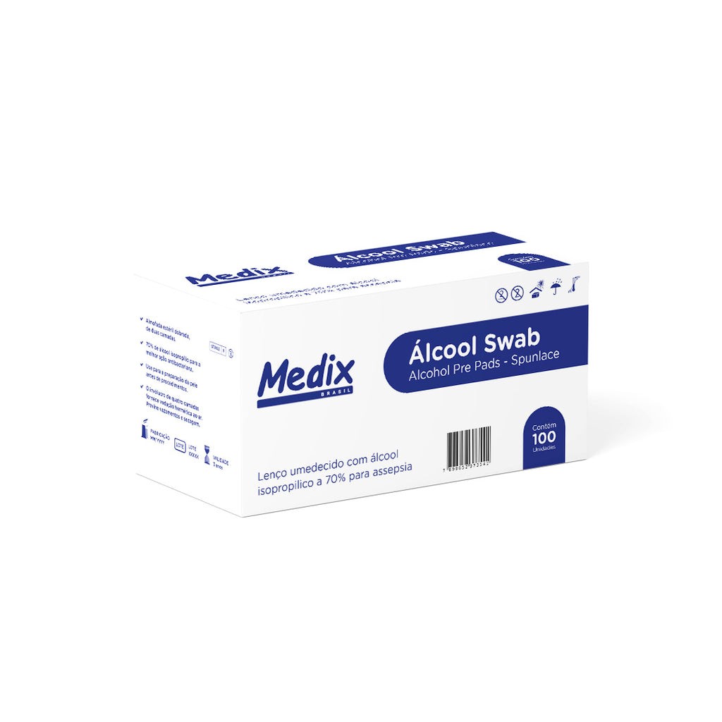 ALCOOL SWAB SACHE, 70%, C/100 UNID, MEDIX